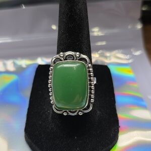 Ring Green Gemstone 925 Sterling Silver Plated Size 7.5 item# 0048 F